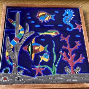 Handmade Ceramic Art Tile Wall Hanging Sea Life